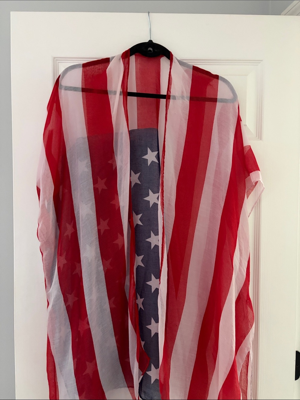 Patriotic Red & White Sheer American Flag Kimono